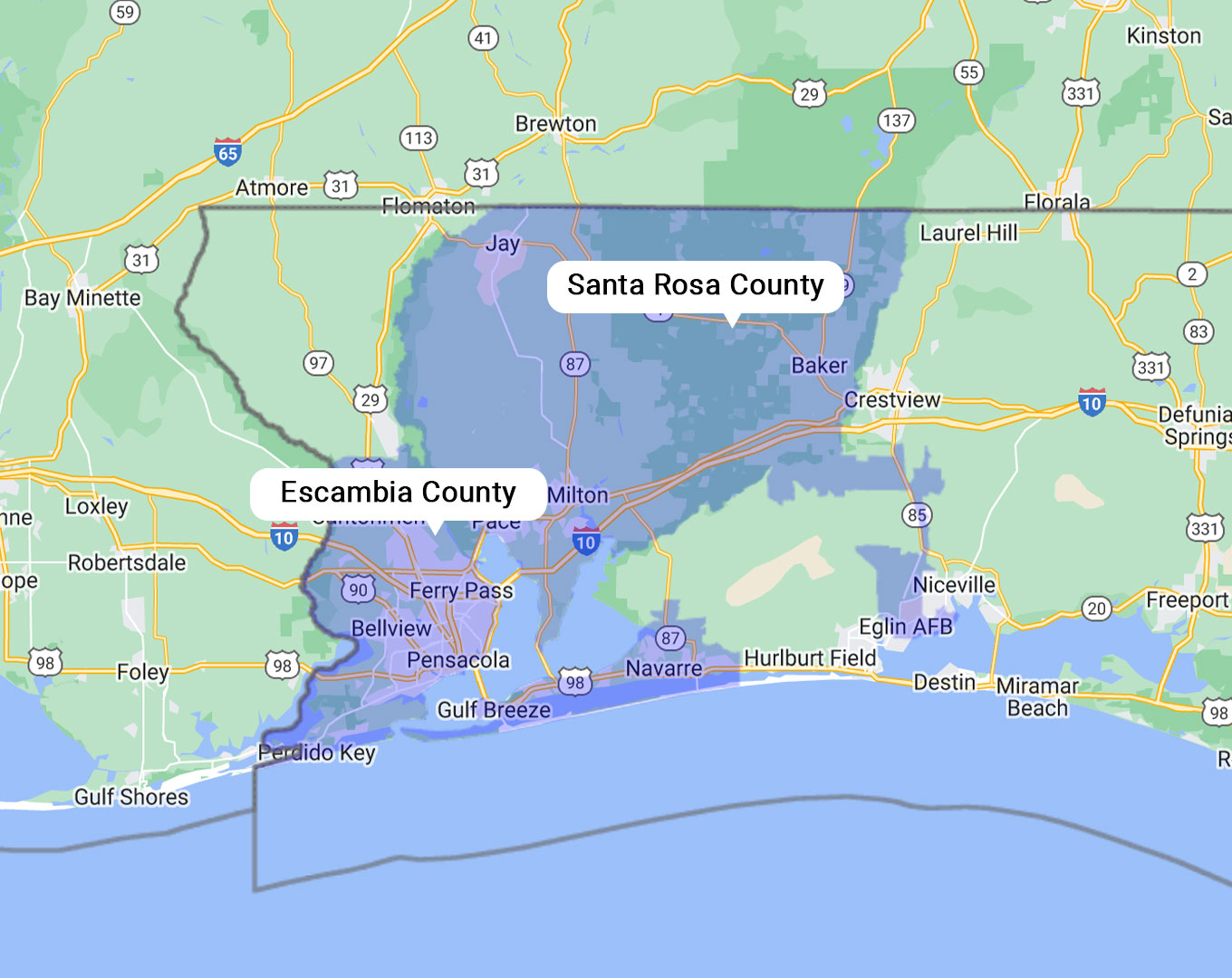 service area map by zip codes