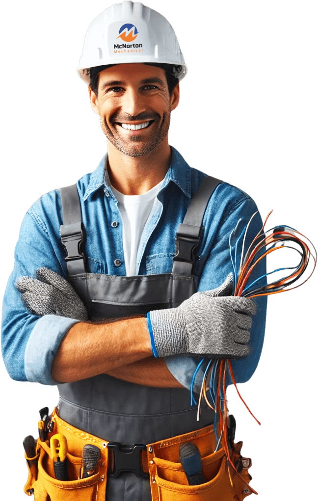 Electrician Worker Standing & holding wire in his hand