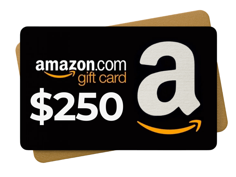 $250 Amazon gift card for HVAC maintenance referral, featuring a colorful design and the Amazon logo